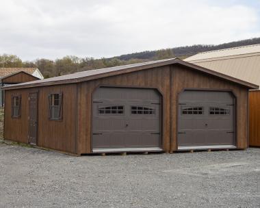 24x28 Two-Car Modular Garage with Coffee Brown Siding and Overhead Doors with windows