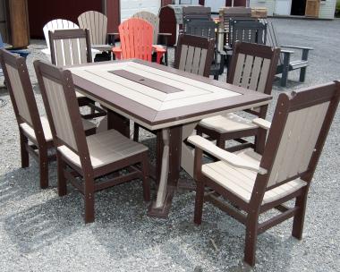 Rectangle Dining Table and Classic Chairs in Weather Wood and Milwaukee Brown Poly Lumber